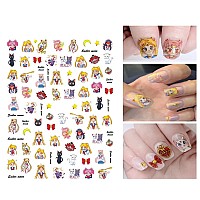 8 Sheets Cute Cartoon Nail Art Stickers 3D Selfadhesive Nail Decals 3D Nail Art Supplies Nail Stickers For Women Kids Girls Man