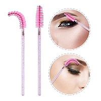 Gcqq 200Pcs Crystal Mascara Wands Pink Eyelash Spoolies Bendable And Lightweight Mascara Brushes For Extension Disposable Eye