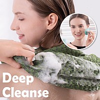 Myhomebody Extra Long Exfoliating Washcloth Exfoliating Body Scrubber Exfoliating Towel 3D Texture Graphite Grey And Forest G