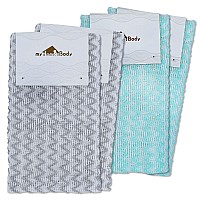 Myhomebody Extra Long Exfoliating Washcloth Exfoliating Body Scrubber Exfoliating Towel 3D Texture Silver Grey And Arctic Blu