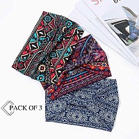 Gortin 3 Pack Boho Wide Headbands African Turban Head Bands Leopard Stretch Knotted Head Wraps Floral Elastic Yaga Hair Bands Sw