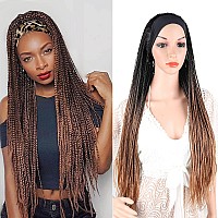 Box Braid Wigs For Black Women Long Cornrow Twist Crochet Braid Wig Ombre Brown Ice Silk Headband Wig Synthetic Braided Turban W