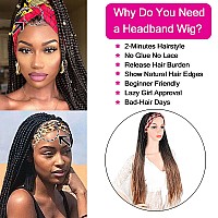 Box Braid Wigs For Black Women Long Cornrow Twist Crochet Braid Wig Ombre Brown Ice Silk Headband Wig Synthetic Braided Turban W