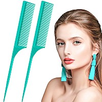 2 Pack Rat Tail Combs for Women Fine Tooth Comb Parting Tip Carbon Fiber Root Teasing Anti Static Heat Resistant Adding Volume Evening Hair Styling (Green)