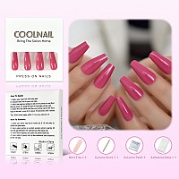 Coolnail Glossy 24Pcs Dark Rose Pink Coffin False Nail Tips Acrylic Salon Full Cover Artificial Press On Uv Fake Nails With Glue