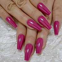 Coolnail Glossy 24Pcs Dark Rose Pink Coffin False Nail Tips Acrylic Salon Full Cover Artificial Press On Uv Fake Nails With Glue