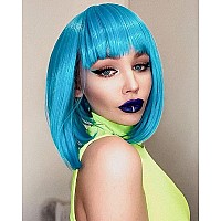 Aisi Beauty Blue Wig With Bangs Short Straight Blue Bob Wigs For Women 12 Inch Synthetic Colorful Wig For Cosplay Party