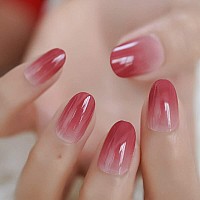 Coolnail Gradient Ombre Pink French False Nails Oval Round Press On Uv Fake Nail Tips Daily Office Finger Wear With 1Pc Glue Sti