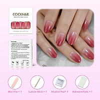 Coolnail Gradient Ombre Pink French False Nails Oval Round Press On Uv Fake Nail Tips Daily Office Finger Wear With 1Pc Glue Sti