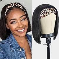 Aisi Headband Wigs Human Hair Bob Headband Wigs For Black Women Easy Put On And Go Glueless Wigs Short Straight Wigs Machine Mad