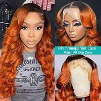 Yms Transparent Hd Lace Front Wigs Human Hair Ombre 1Borange Human Hair Wigs For Black Women 180 Density Body Wave Frontal Wig