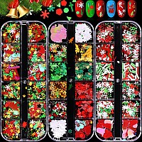 36 Grids Christmas Nail Art Sequins Ebanku Holographic Snowflakes Xmas Tree Snowman Flake Nail Glitter Sequins Colorful Sparkly