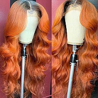 Yms Human Hair Wigs For Black Women Transparent 13X4 Lace Front Wigs Human Hair 180 Density Ombre Orange Human Hair Lace Front