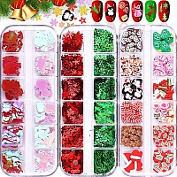 36 Grids Christmas Nail Art Sequins Ebanku Holographic Snowflakes Santa Claus Snowman Flake Nail Glitter Sequins Colorful Spark