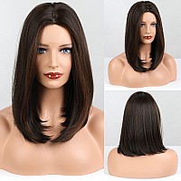 HAIRCUBE Short Dark Brown Bob Wigs Shoulder Length Wigs for Women Middle Part Heat Resistant Fibre Synthetic Wig Daily Natural looking