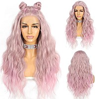 Sapphirewigs Synthetic Lace Front Wig Body Wave Heat Fiber Hair 24 Inch Purple Color With Pink Tips Long Wavy Wigs For Women Hal