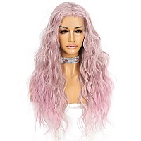 Sapphirewigs Synthetic Lace Front Wig Body Wave Heat Fiber Hair 24 Inch Purple Color With Pink Tips Long Wavy Wigs For Women Hal