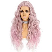 Sapphirewigs Synthetic Lace Front Wig Body Wave Heat Fiber Hair 24 Inch Purple Color With Pink Tips Long Wavy Wigs For Women Hal