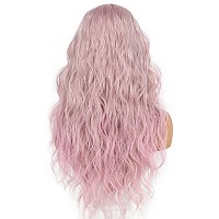 Sapphirewigs Synthetic Lace Front Wig Body Wave Heat Fiber Hair 24 Inch Purple Color With Pink Tips Long Wavy Wigs For Women Hal