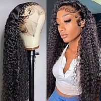 kiss love Deep Wave Lace Front Wigs Human Hair 13x4 Curly Lace Front Wigs Human Hair for Women Brazilian Deep Wave Frontal Wig with Natural Baby Hair Natural Color (22Inch)