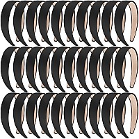 Siquk 30 Pieces Black Satin Headbands 1 Inch Wide Nonslip Headbands Hair Plain Headbands Diy Headband For Women And Girls