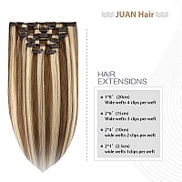 20 Inch Clip in Hair Extensions 70G Light Brown to Blonde Highlights 100% Remy Human Hair Extensions 7A Soft Silky Straight 7pcs 16clips for Women(20 Inch #6P613)