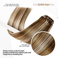 20 Inch Clip in Hair Extensions 70G Light Brown to Blonde Highlights 100% Remy Human Hair Extensions 7A Soft Silky Straight 7pcs 16clips for Women(20 Inch #6P613)