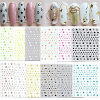 12 Colors Stars Nail Stickers For Women Girls Kids 3D Self Adhesive Star Nail Decals For Natural Fingernails And Acrylic Nails