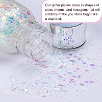 Holographic White Face Glitter Teoyall Long Lasting Glitter Shimmer Chunky Sequins Glitters For Body Face Hair Makeup White