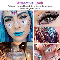 Holographic White Face Glitter Teoyall Long Lasting Glitter Shimmer Chunky Sequins Glitters For Body Face Hair Makeup White