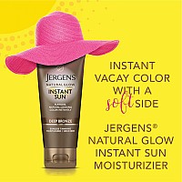 Jergens Natural Glow Instant Sun Sunless Tanning Moisturizer + Bronzer, Self Tanner, Deep Bronze, for Natural-Looking Tan, 6 Ounce