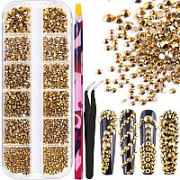 6 Sizes Gold Glass Crystal Kit With Pickup Pen Tweezer Tools For Shine Nail Art Manicure Makeup Diy Decoration Flatback Round