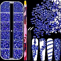 6 Sizes Royal Blue Glass Crystal Kit With Pickup Pen Tweezer Tools For Shine Nail Art Manicure Makeup Diy Decoration Flatback