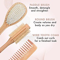 Wooden Hair Brush Set Paddle Brush Round Brush Comb Hair Brushes With Soft Bristles Hairbrushes For Women By Lily England