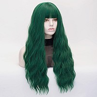 QACCF Long Green Wig Women Long Wavy Pelucas Fluffy Curly Heat Resistant Full Bang Girls Realistic Wig (Green)