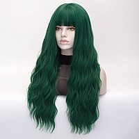 QACCF Long Green Wig Women Long Wavy Pelucas Fluffy Curly Heat Resistant Full Bang Girls Realistic Wig (Green)