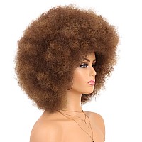 Gt Wig 70S Afro Puff Mixed Brown Wigs For Black Women Glueless Wear And Go Wig Natural Looking Fluffy And Large Bouncy Afro Wig