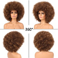 Gt Wig 70S Afro Puff Mixed Brown Wigs For Black Women Glueless Wear And Go Wig Natural Looking Fluffy And Large Bouncy Afro Wig