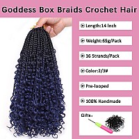 Cookoo 14 Inch Goddess Box Braids Crochet Hair With Curly Ends 8 Pack Synthetic Bohomian Hippie Box Braids Crochet Hair Pre Loop