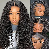 Super Idol Deep Wave Closure Wigs Human Hair 4X4 Lace Front Wigs Human Hair Brazilian Hair 150 Density Free Part Wig Wet And Wa