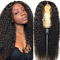 Eooma Curly Lace Front Wigs Human Hair For Black Women Natural Black Color 4X4 Lace Closure 150 Density 26 Inch Curly Human Hai