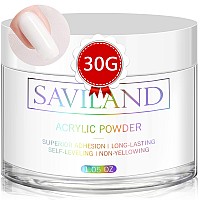 Saviland White Acrylic Powder - 30g Professional Acrylic Nail Powder for Acrylic Nails Extension, 3D Nail Art Polymer Powder, No Need Nail Lamp