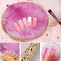 2 Pcs Resin Nail Art Palette Nail Art Painting Mixed Color Palettes Gold Edge Nail Holder Nail Art Display Board Purple White