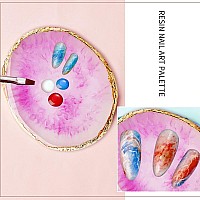 2 Pcs Resin Nail Art Palette Nail Art Painting Mixed Color Palettes Gold Edge Nail Holder Nail Art Display Board Purple White