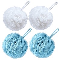 Vanzavanzu Bath Loofah Large 80G Shower Sponge Body Scrubber Mesh Pouf For Men And Women Set Of 4 Turquoise White