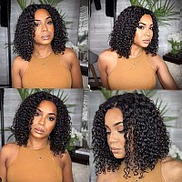 Jessica Hair Deep Wave Lace Front wigs 13x4 lace Front Wigs Human Hair Wigs for Black Women Curly Bob Wigs Pre Plucked with Baby Hair Brazilian Remy Hair Natural Color Wigs (8 Inch)