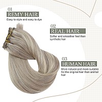 Fshine Grey Blonde Weft Real Human Hair 18 Inch Hand Tied Weft Hair Extension Dirty Blonde With Platinum Blonde Highlighted Sew