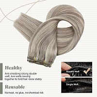 Fshine Grey Blonde Weft Real Human Hair 18 Inch Hand Tied Weft Hair Extension Dirty Blonde With Platinum Blonde Highlighted Sew