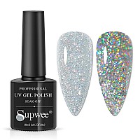 SUPWEE Reflective Glitter Gel Polish Sparkle Diamond Nail Polish Gel Shiny Disco Gel Nail Polish Soak Off UV Gel Manicure for Nail Salon and Starter DIY At Home 10ML(0.33fl.oz)