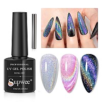 Supwee Universal Rainbow Cat Eye Gel Polish Holographic 9D Cat Eye Nail Polish Sparkle Nail Gel Polish With Magnetic Stick Varni